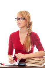 girl with glasses and books